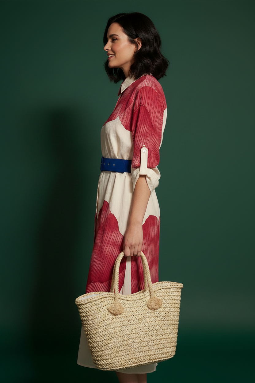 Robe cerise en coton crêpe