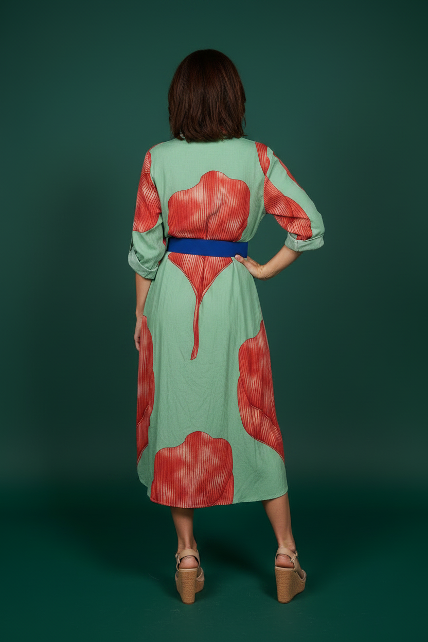 Robe cerise en coton crêpe