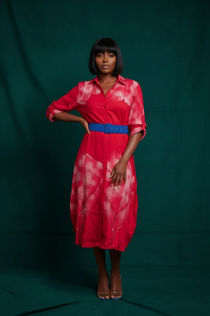 Robe cerise en coton crêpe